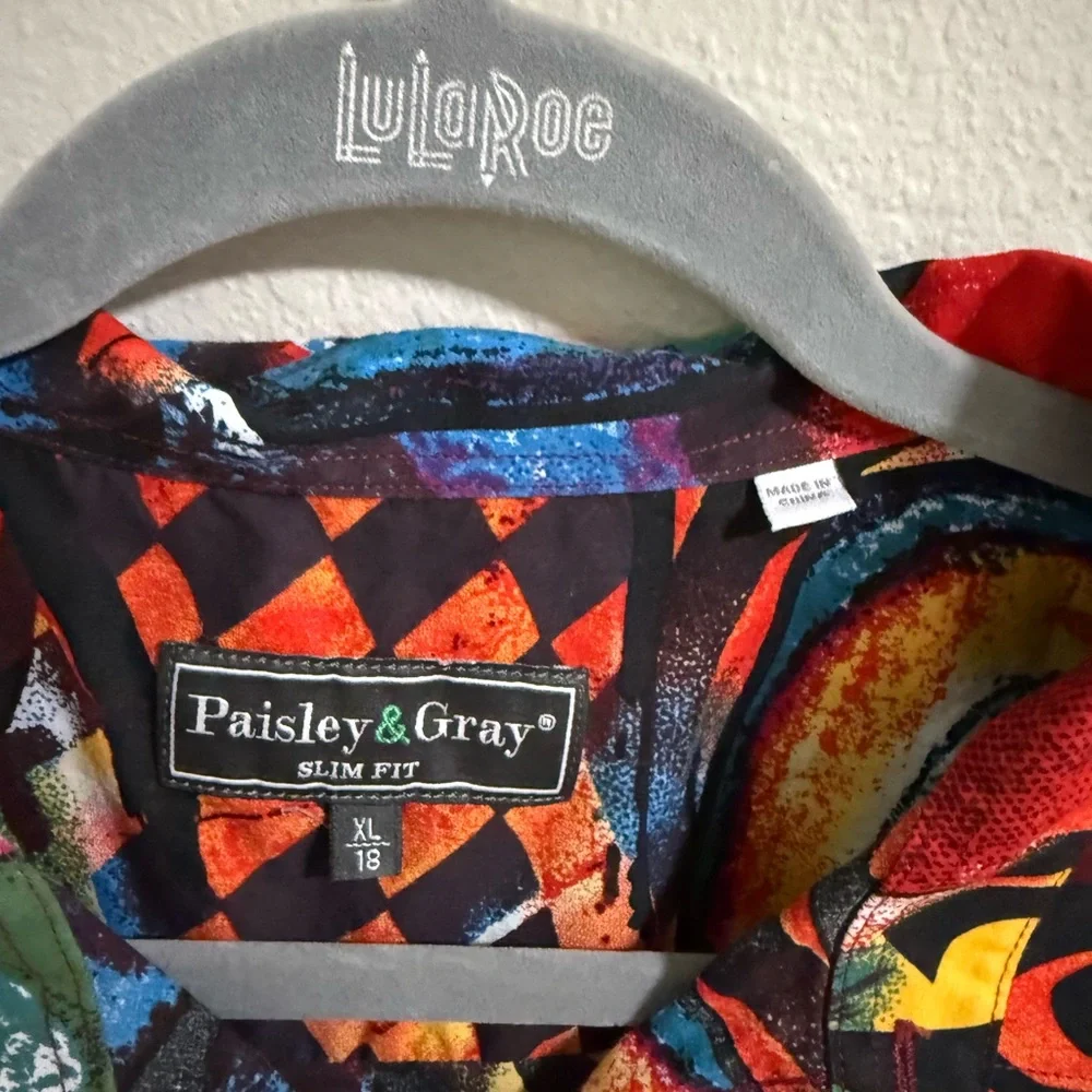 Paisley & Gray Women’s Abstract Art Print Button-Up Shirt XL 100% Cotton